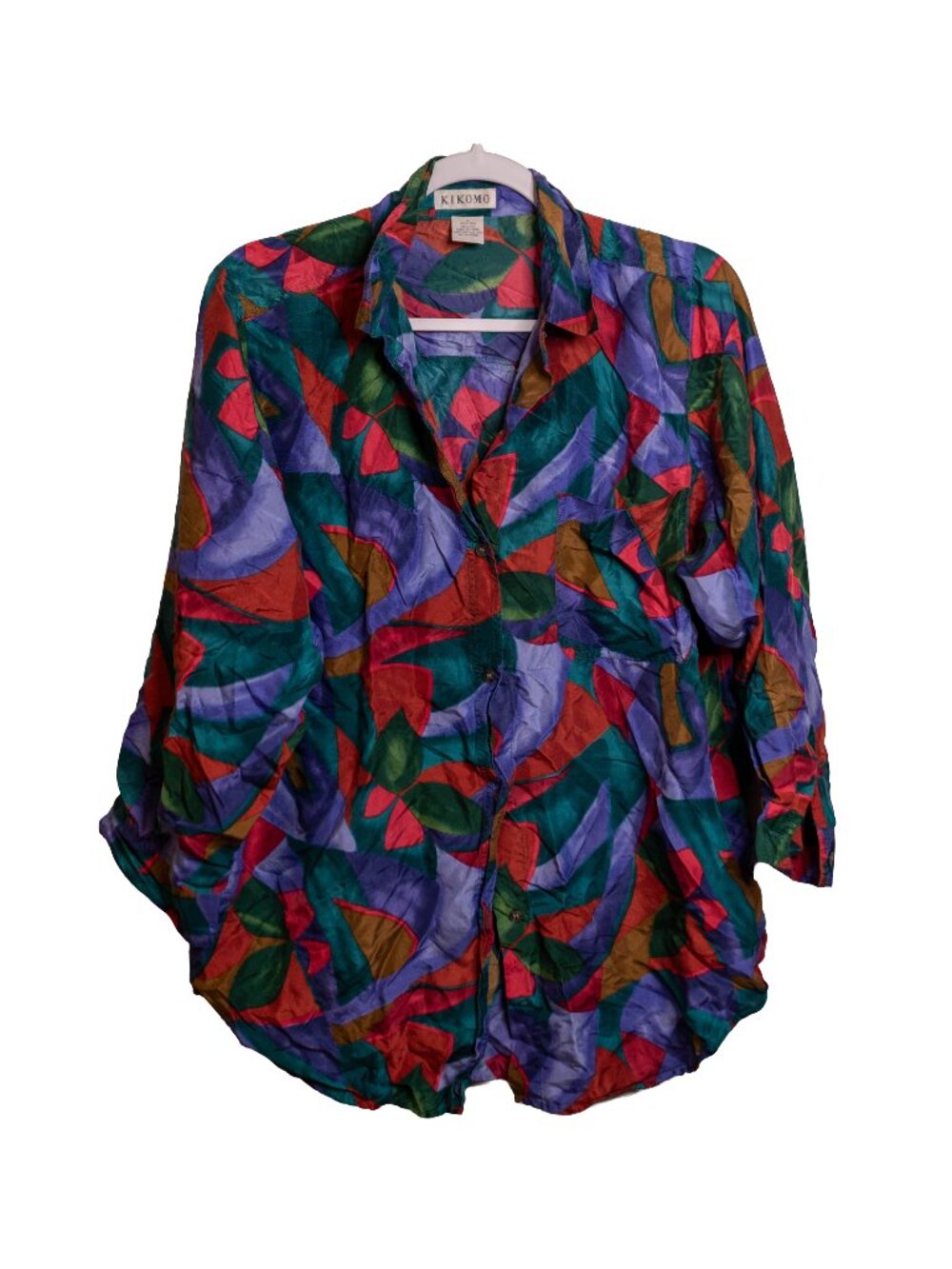 Vintage Kikomo 100% Silk 80s 90s Pattern Blouse - Large - Loose Fit